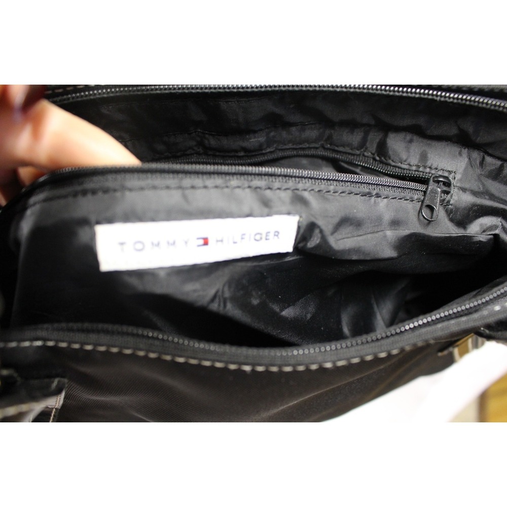 Vintage Tommy Hilfiger Women Canvas Bag Tote Black Medium 16x8x4" Zipper - Picture 7 of 9